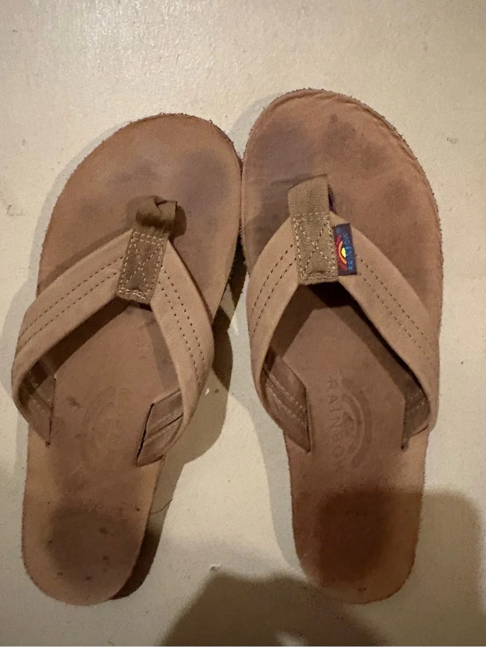 Rainbow Brown Leather Flip Flop Sandals